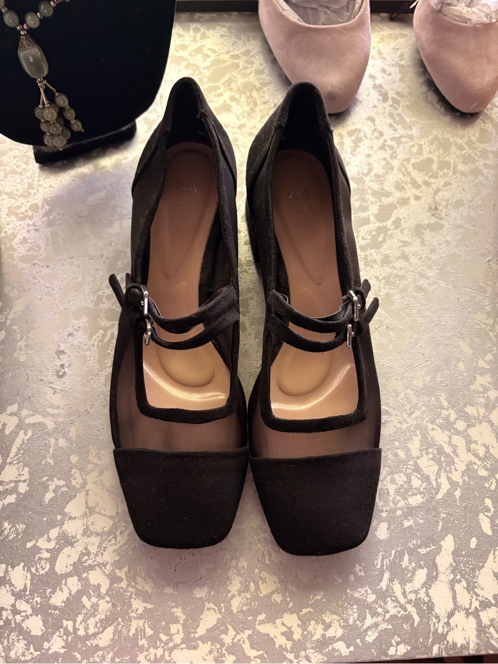 Zara Black Mary Jane Mesh Pump - 7.5 like new.